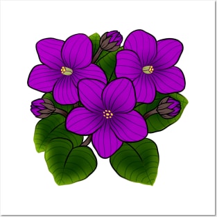 Purple African Violets in White Posters and Art